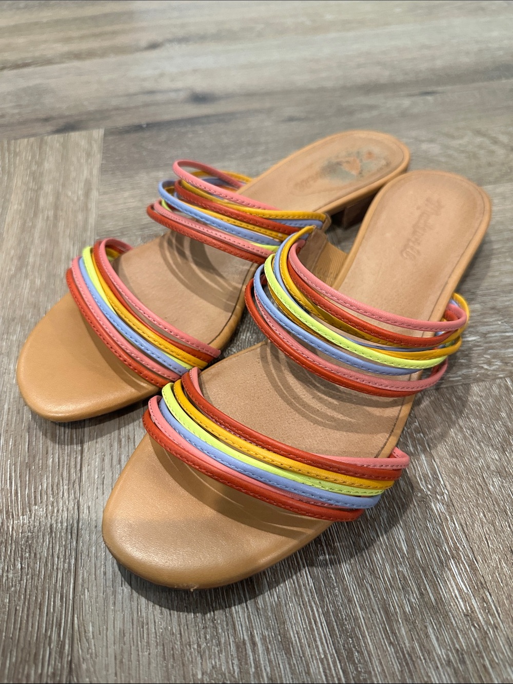 Madewell Rainbow-Strap Tan Slide Sandals
